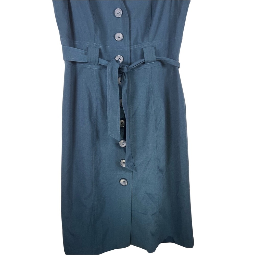 Sandra Darren Teal Button-Front Belted Midi Sheath Dress - Fits Like Size 8 - Picture 3 of 9